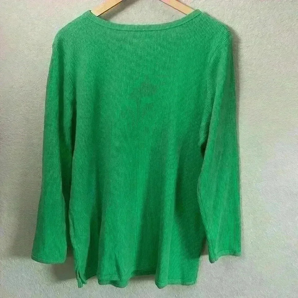 Woman Within Green Waffle Knit Long Sleeve Shirt Size 18/20 L - Picture 5 of 8
